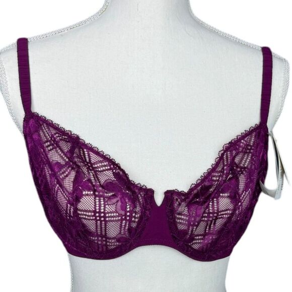 Simone Pérèle Victoire Sheer Demi In Syrah Women's Size 36E - Picture 2 of 16